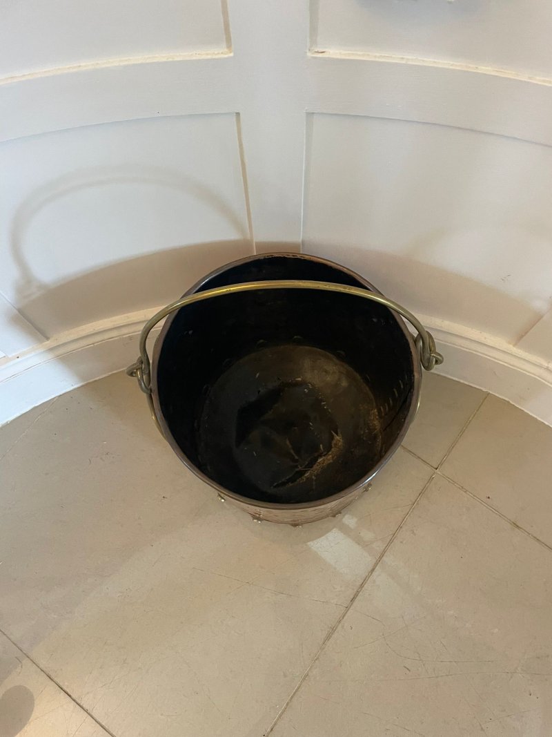 Antique Victorian Quality Brass and Copper Coal Bucket - Image 3